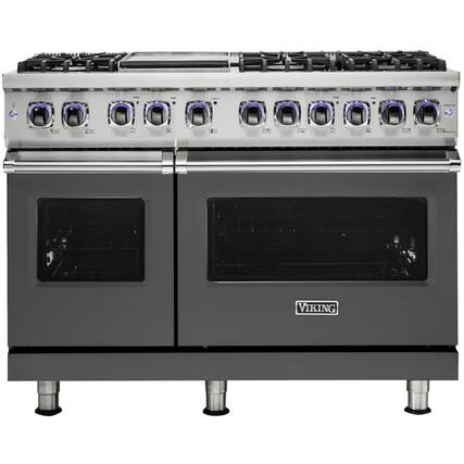 Front. Viking - 48"W 7-Series Dual Fuel Self-Clean Range-6 Burners + Griddle - LP - Damascus Gray.