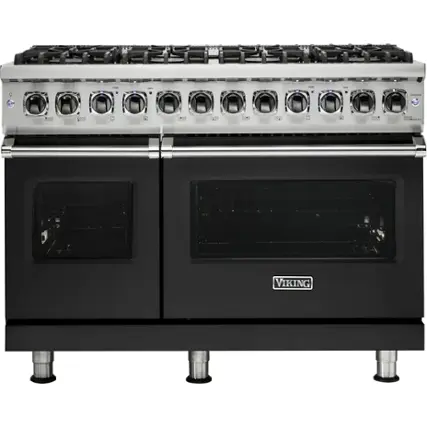 Front. Viking - 5-Series Dual Fuel Self-Clean 48"W Sealed Burner Range - Cast Black.