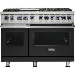 Viking - 48"W 7-Series Dual Fuel Self-Clean Range-6 Burners + Griddle - LP - Cast Black