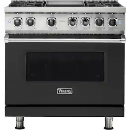 Viking - 5-Series 5.6 Cu. Ft. Self-Cleaning Freestanding Dual Fuel Convection Range - Cast Black