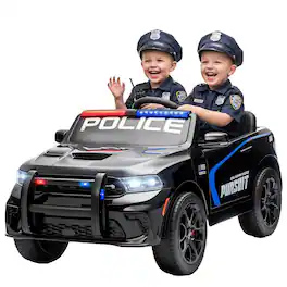 Qaba - Dodge Ride On Police Car for Kids with 2 Seater, Remote, Suspension, Flashing Lights - Black