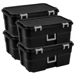 Sterilite - Wheeled Footlocker, 22 Gal Storage Container with Lid, Black, 4 Pack