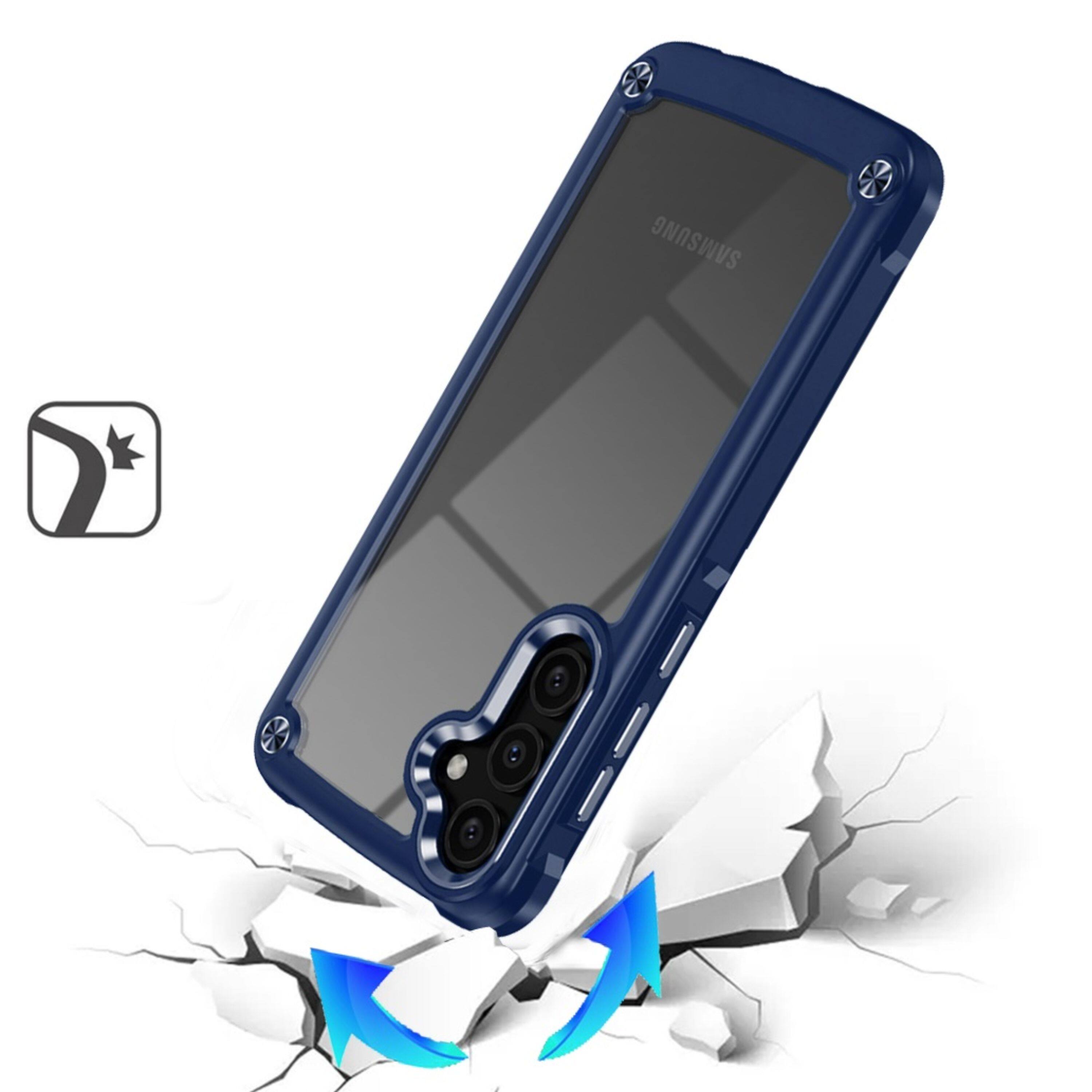 Left. Kitcheniva - Raised Camera Lip Metal Buttons Phone Case With Tempered Glass For Samsung Galaxy A37 5G Blue - Blue.
