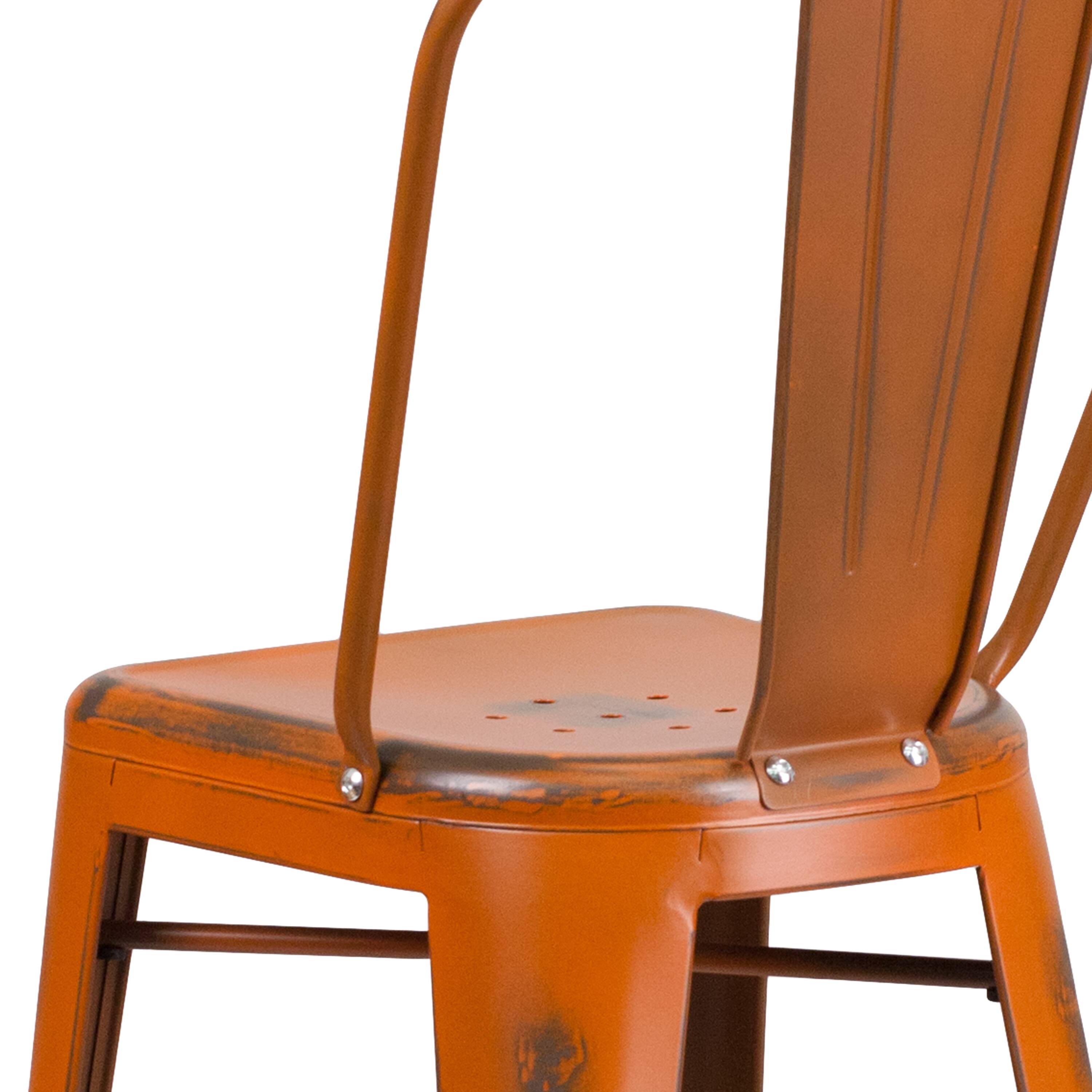 Alt View 9. Emma + Oliver - Commercial Grade 4 Pack 30" High Distressed Metal Indoor-Outdoor Barstool with Back - Orange.