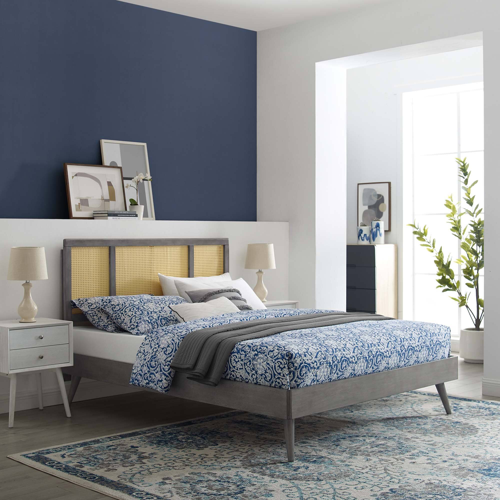 Alt View 4. Modway - Josie Vinyl Queen Platform Bed with Squared Tapered Legs - White.