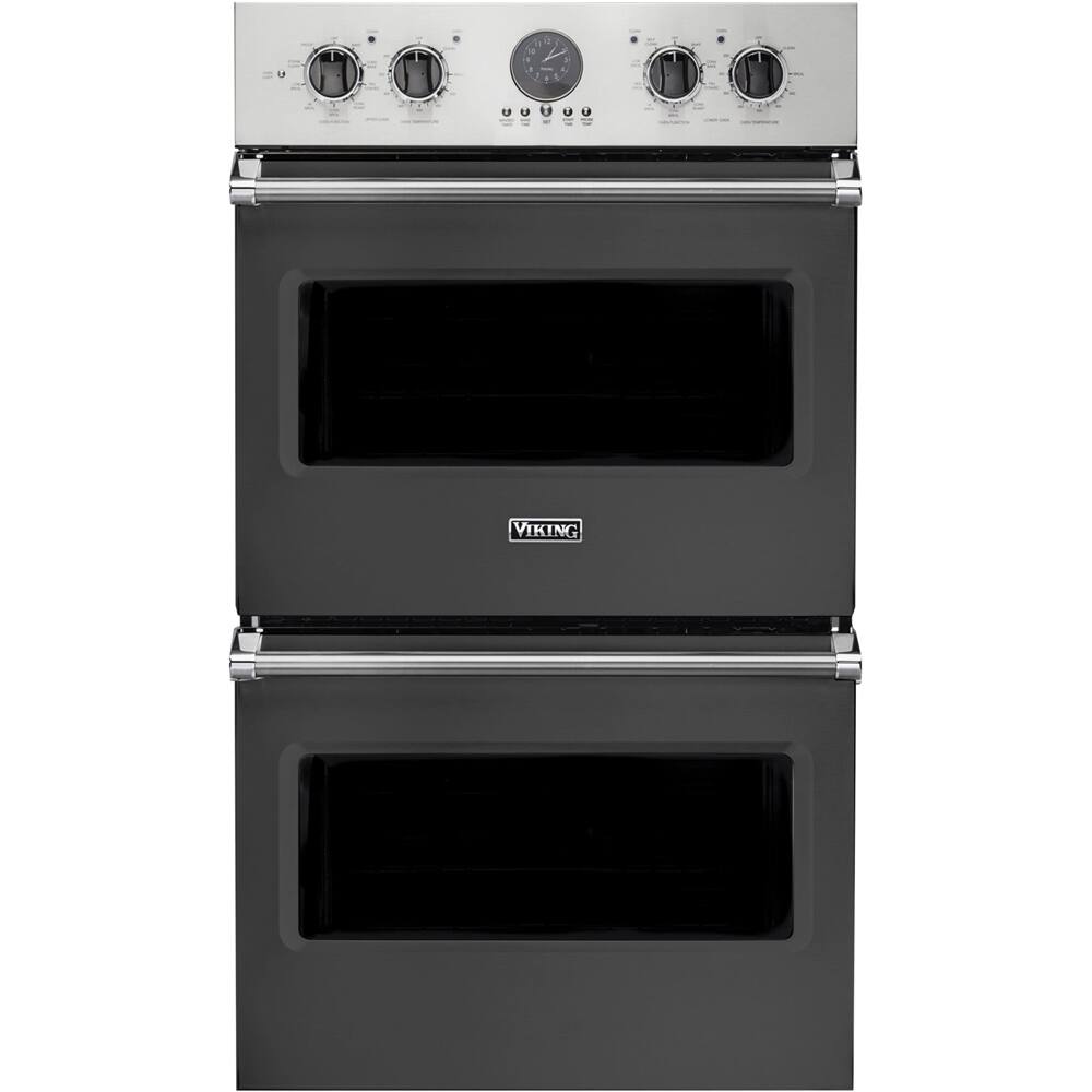 Front. Viking - Professional 5 Series 30" Built-In Double Electric Convection Wall Oven - Damascus Gray.
