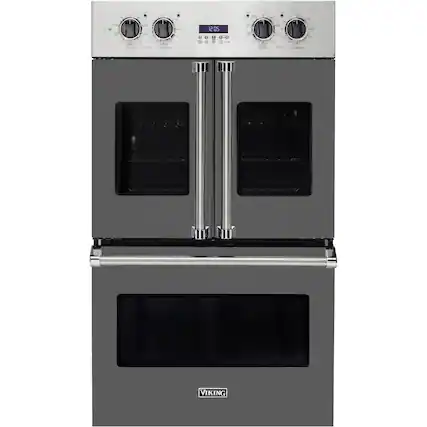 Front. Viking - Professional 7 Series 30" Built-In Double Electric Convection Wall Oven - Damascus Gray.