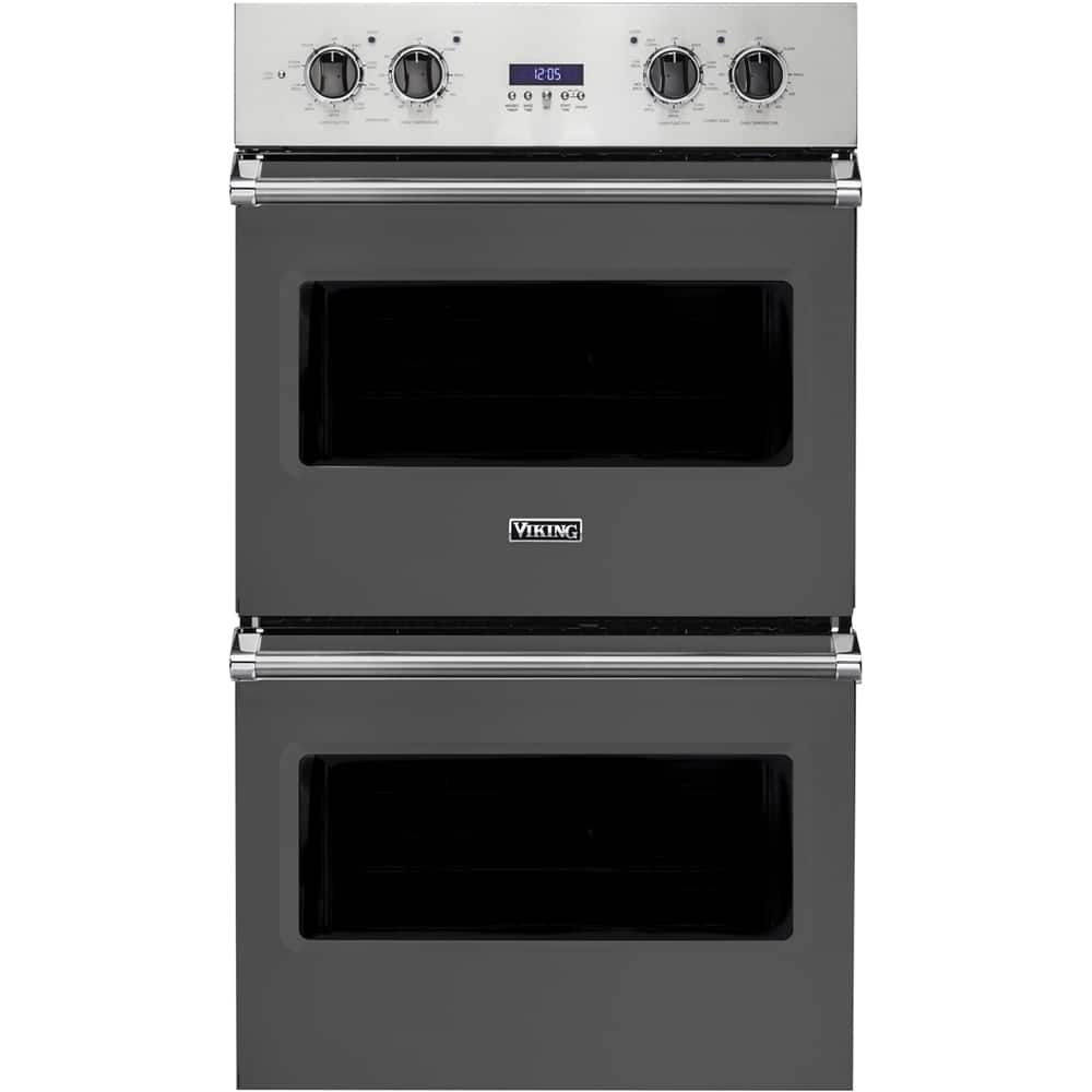 Front. Viking - Professional 5 Series 30" Built-In Double Electric Convection Wall Oven - Damascus Gray.