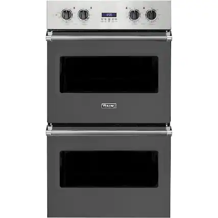 Front. Viking - Professional 5 Series 30" Built-In Double Electric Convection Wall Oven - Damascus Gray.