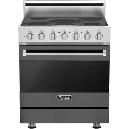 Front. Viking - 3 Series 4.7 Cu. Ft. Freestanding Electric True Convection Range with Self-Cleaning - Damascus Gray.