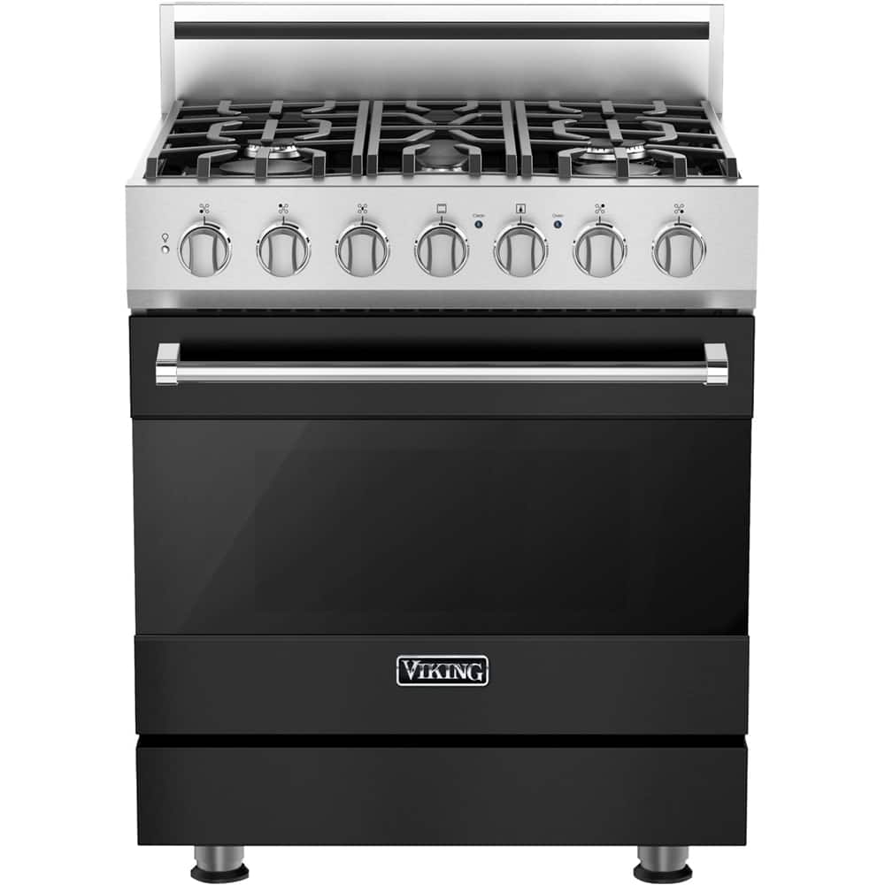 Front. Viking - 3 Series Freestanding Gas 30" Range - Cast Black.