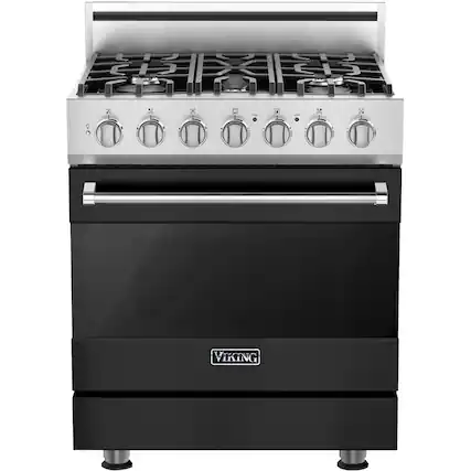 Front. Viking - 3 Series Freestanding Gas 30" Range - Cast Black.