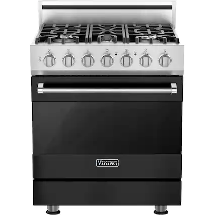 Front. Viking - 3 Series 4.7 Cu. Ft. Self-Cleaning Freestanding Dual Fuel LP Gas Convection Range - Cast Black.