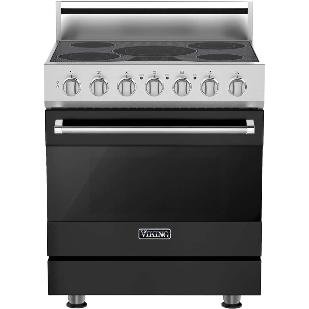 Front. Viking - 3 Series 4.7 Cu. Ft. Freestanding Electric True Convection Range with Self-Cleaning - Cast Black.
