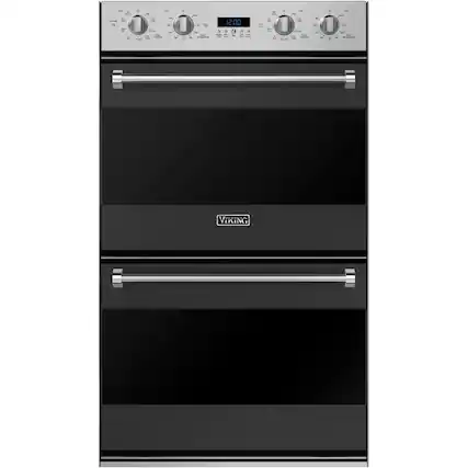 Front. Viking - 3 Series 30" Built-In Double Electric Convection Wall Oven - Cast Black.