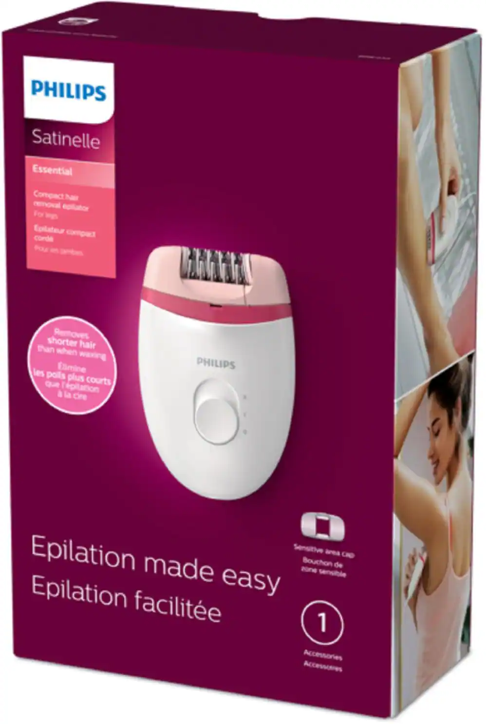 Alt View 22. Philips - Philips Satinelle Essential Compact Hair Removal Epilator for Women, BRE235/04 - White And Pink.