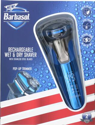 Barbasol - Rechargeable Wet/Dry Rotary Electric Shaver with Beard Trimmer - Black/Blue