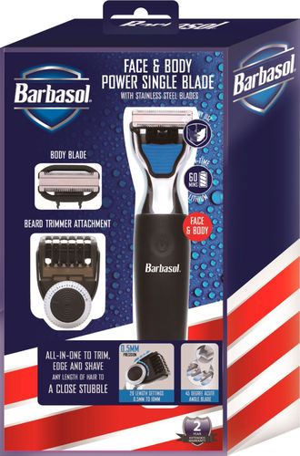 Barbasol - Rechargeable Power Single Blade Wet/Dry Electric Shaver with Beard Trimmer - Black/Blue was $39.99 now $24.99 (38.0% off)