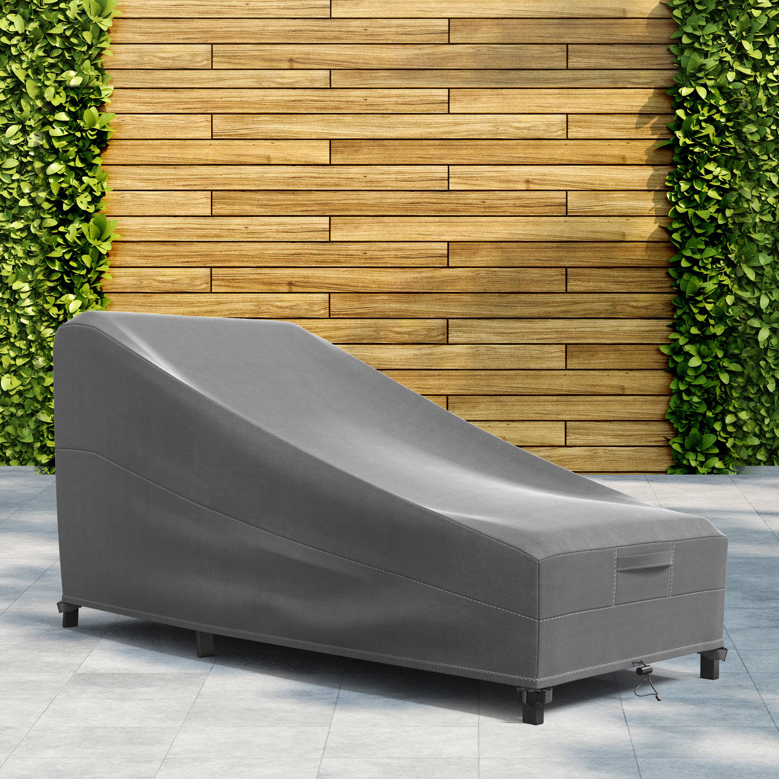 Left. KHOMO GEAR - Heavy-Duty Patio Chaise Lounge Chair Cover, Waterproof Outdoor Furniture Protector, Fade & Weather Resistant - Grey.