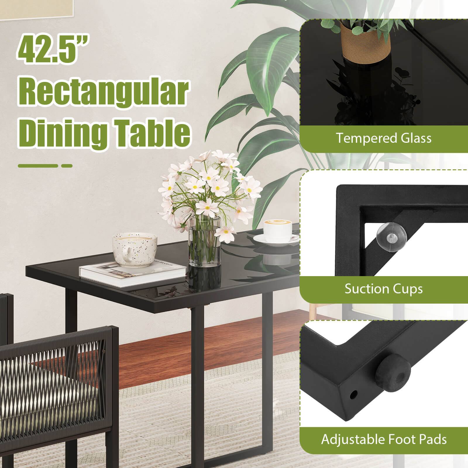 42.5" Rectangular Dining Table

Tempered Glass

Suction Cups

Adjustable Foot Pads