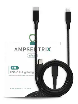 Ampsentrix - 6 ft Non-MFI USB Type C To Lightning Cable (Infinity) - Black