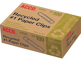 ACCO - Recycled Paper Clips, #1, 100/Box, 10 Boxes/Pack - Silver