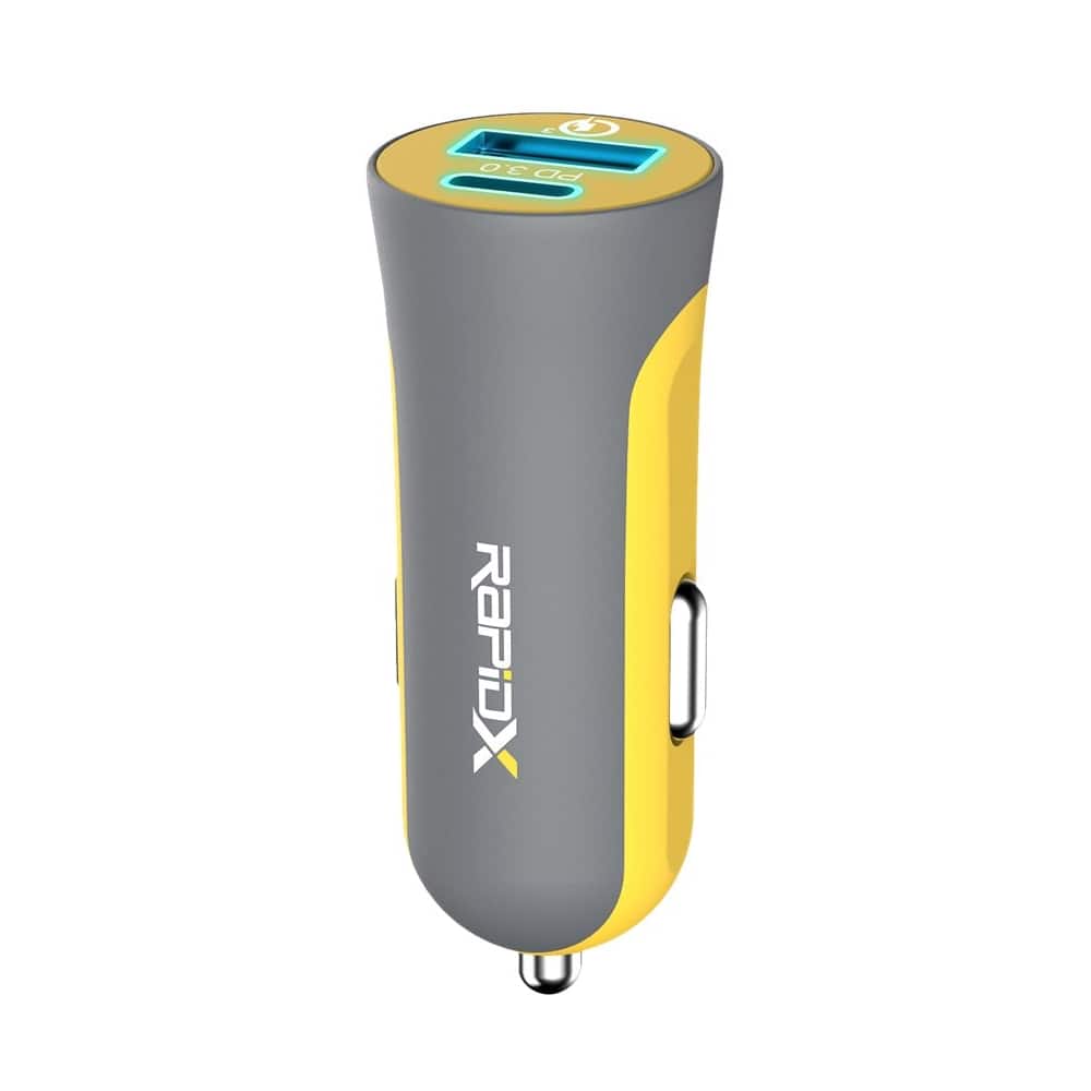 Alt View 11. RapidX - X2PD 2-Port Vehicle Charger with One QC 18W USB Port & One 30W USB-C Port, 48W Max Output - Yellow.