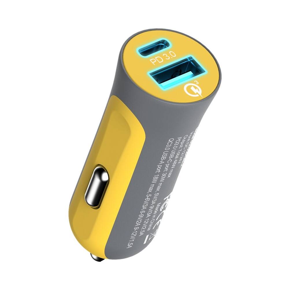 Alt View 13. RapidX - X2PD 2-Port Vehicle Charger with One QC 18W USB Port & One 30W USB-C Port, 48W Max Output - Yellow.