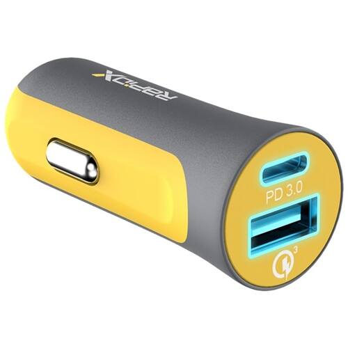 Alt View 15. RapidX - X2PD 2-Port Vehicle Charger with One QC 18W USB Port & One 30W USB-C Port, 48W Max Output - Yellow.