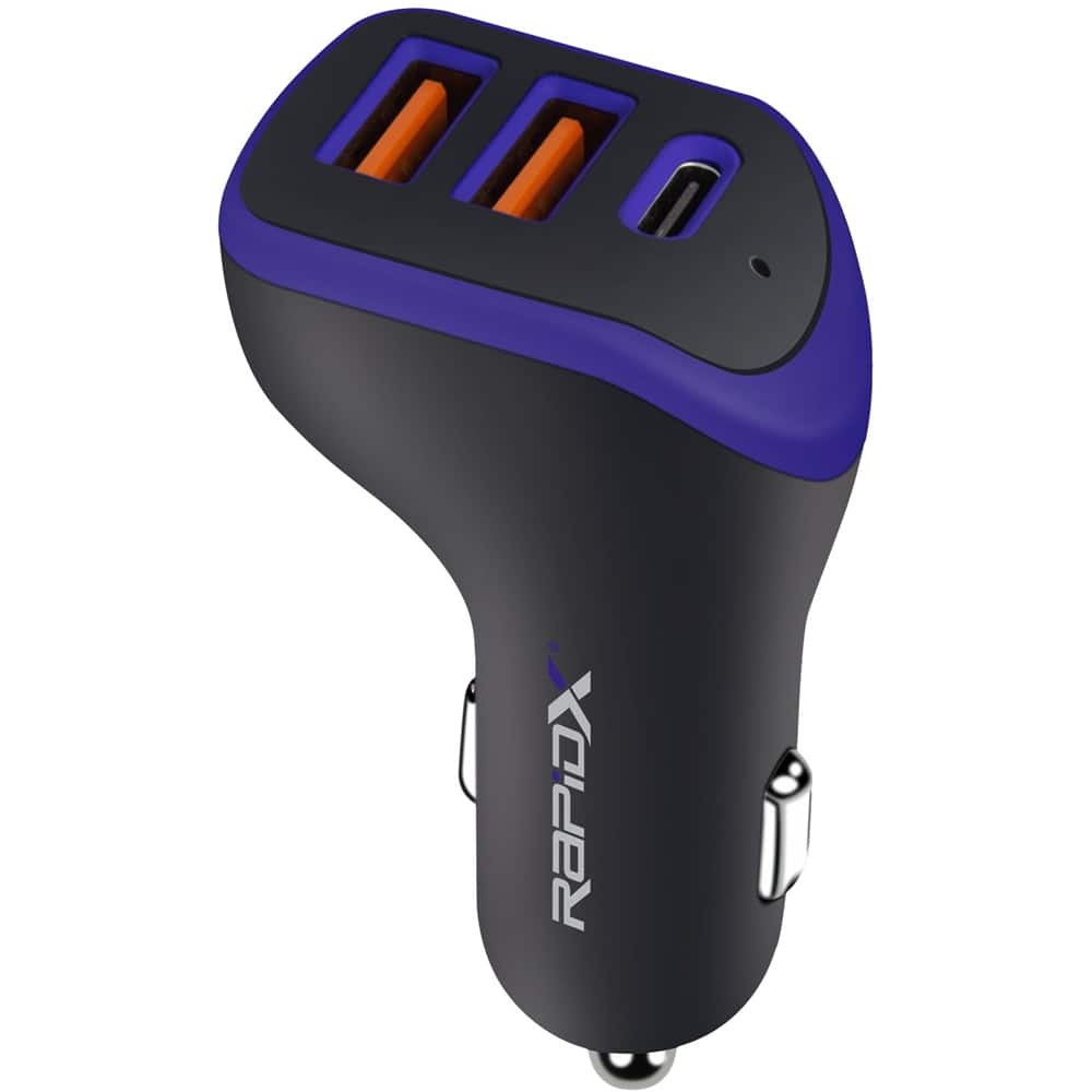 Alt View 11. RapidX - X3PD 3-Port Vehicle Charger with Two 17W USB Ports and One 18W USB-C Port, 35W Max Output - Blue.