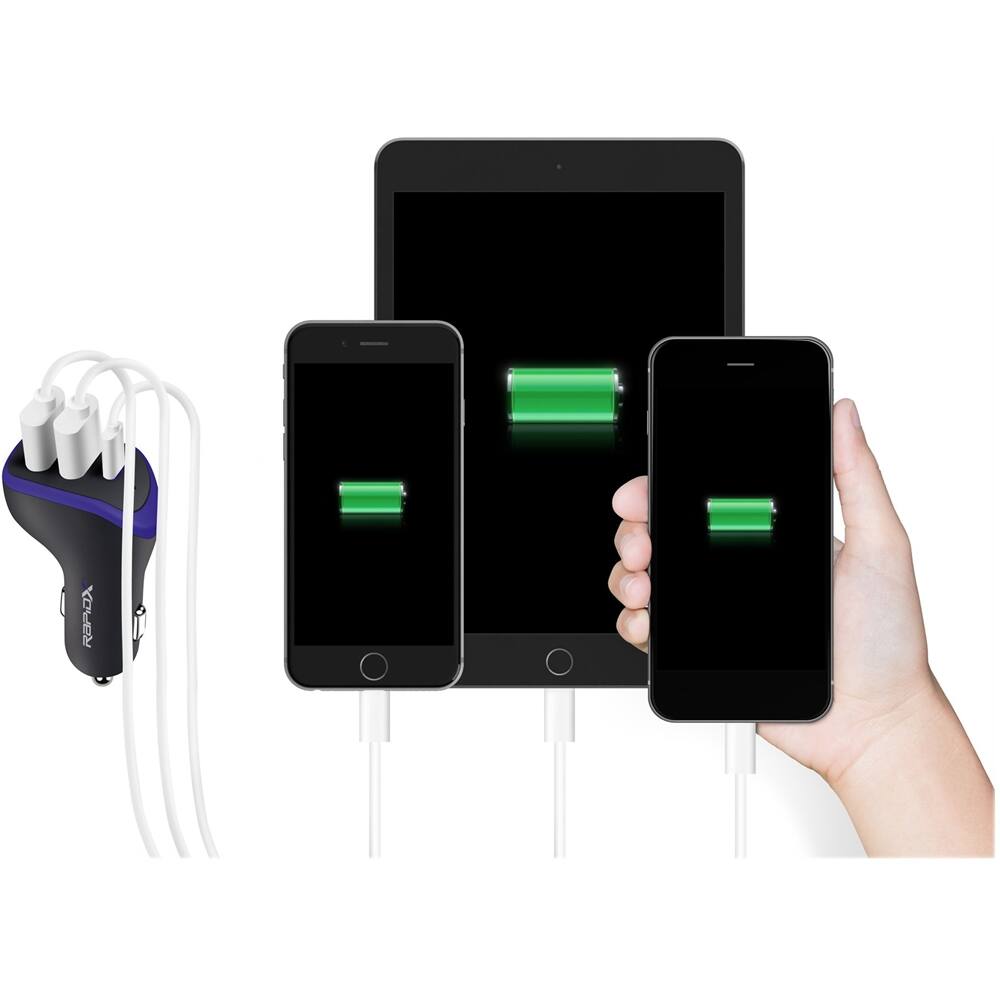 Alt View 13. RapidX - X3PD 3-Port Vehicle Charger with Two 17W USB Ports and One 18W USB-C Port, 35W Max Output - Blue.