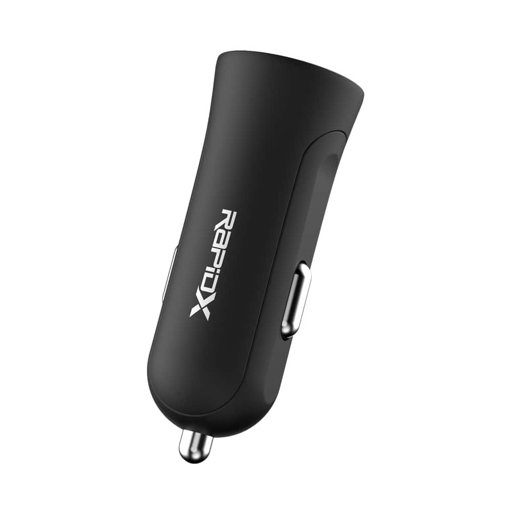 Alt View 11. RapidX - X2PD 2-Port Vehicle Charger with One QC 18W USB Port & One 30W USB-C Port, 48W Max Output - Black.