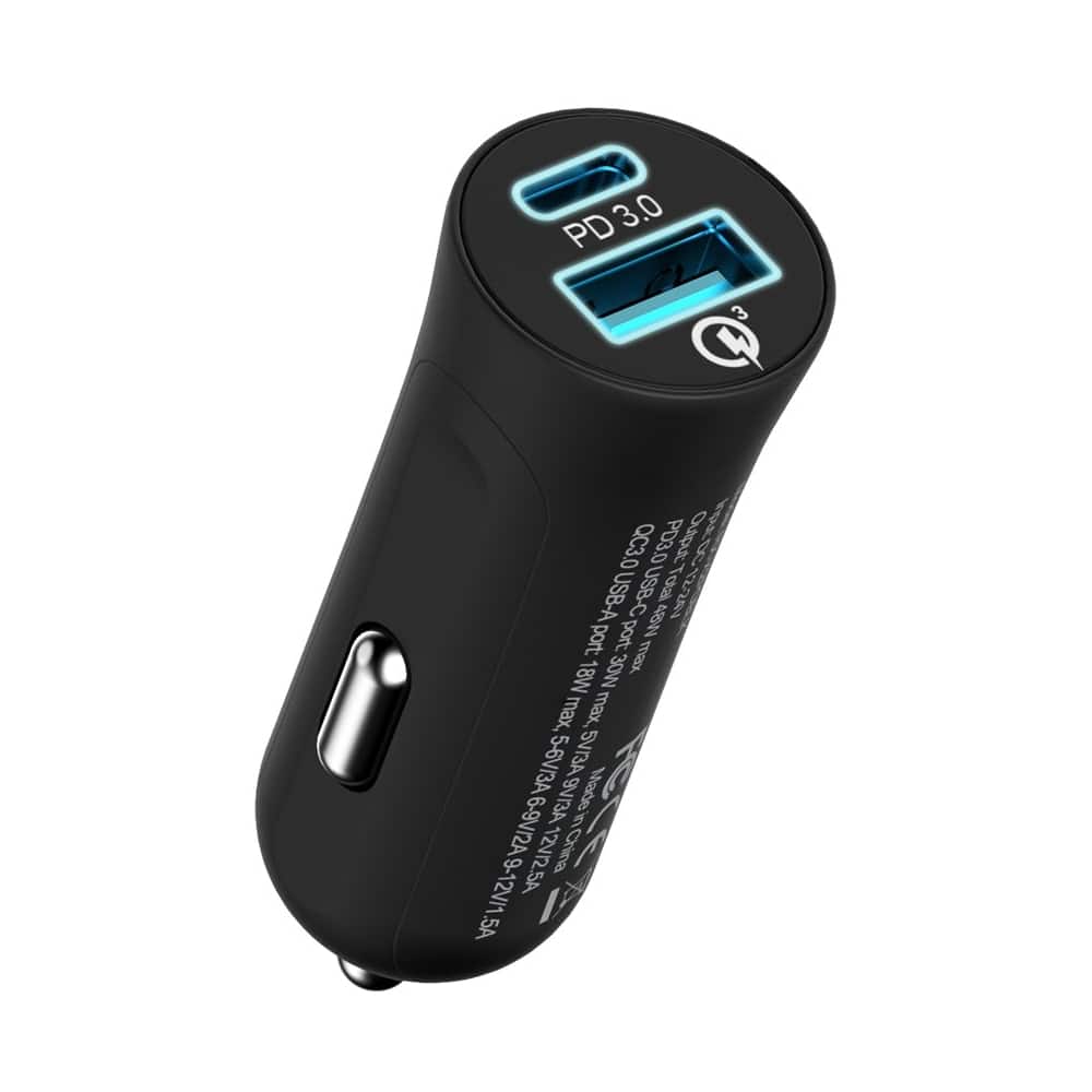 Alt View 12. RapidX - X2PD 2-Port Vehicle Charger with One QC 18W USB Port & One 30W USB-C Port, 48W Max Output - Black.