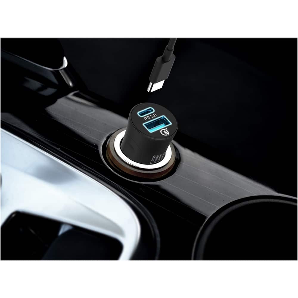 Alt View 13. RapidX - X2PD 2-Port Vehicle Charger with One QC 18W USB Port & One 30W USB-C Port, 48W Max Output - Black.