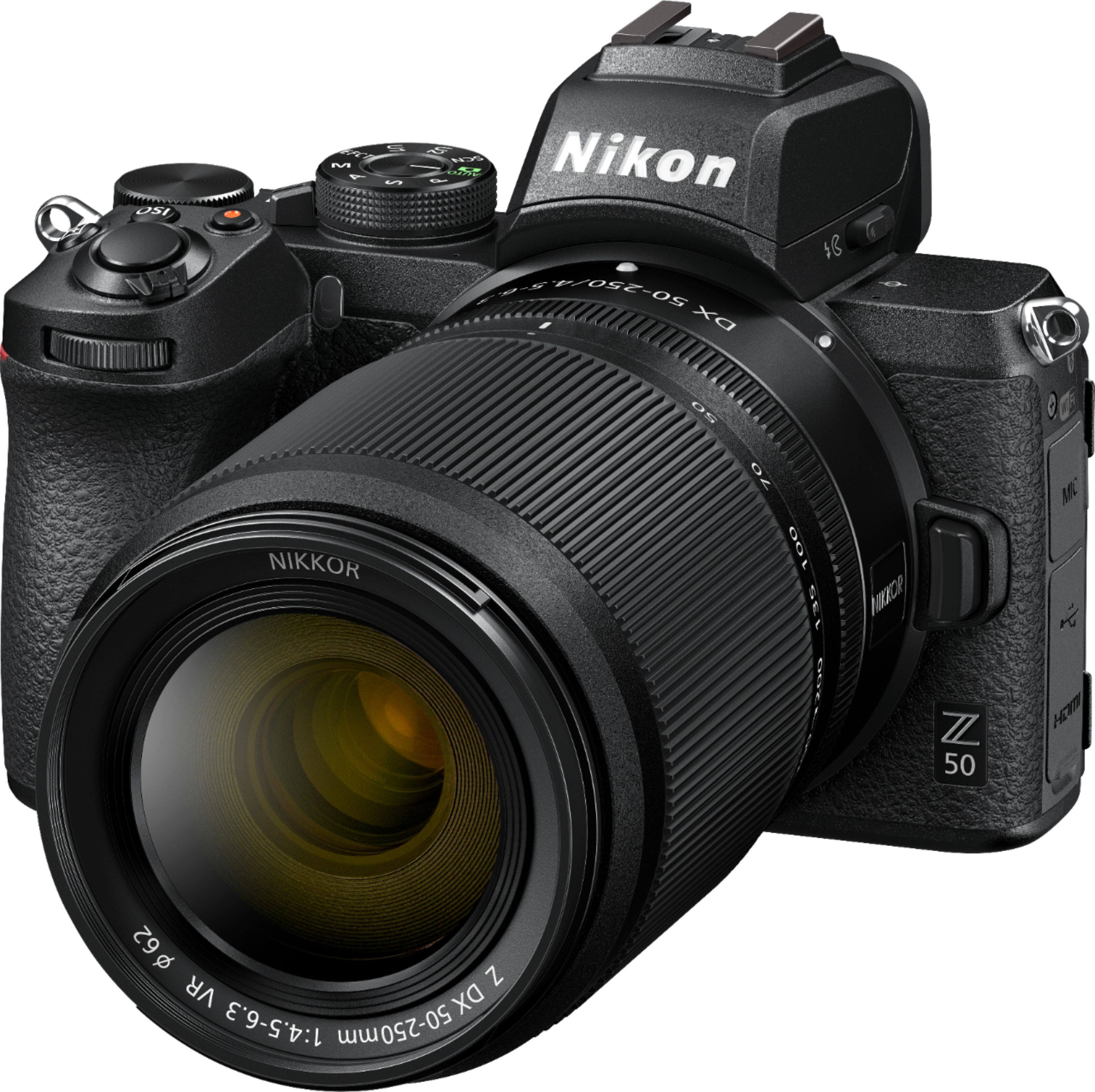 Angle. Nikon - Z50 Mirrorless Camera Two Lens Kit with NIKKOR Z DX 16-50mm f/3.5-6.3 VR and NIKKOR Z DX 50-250mm f/4.5-6.3 VR Lenses - Black.