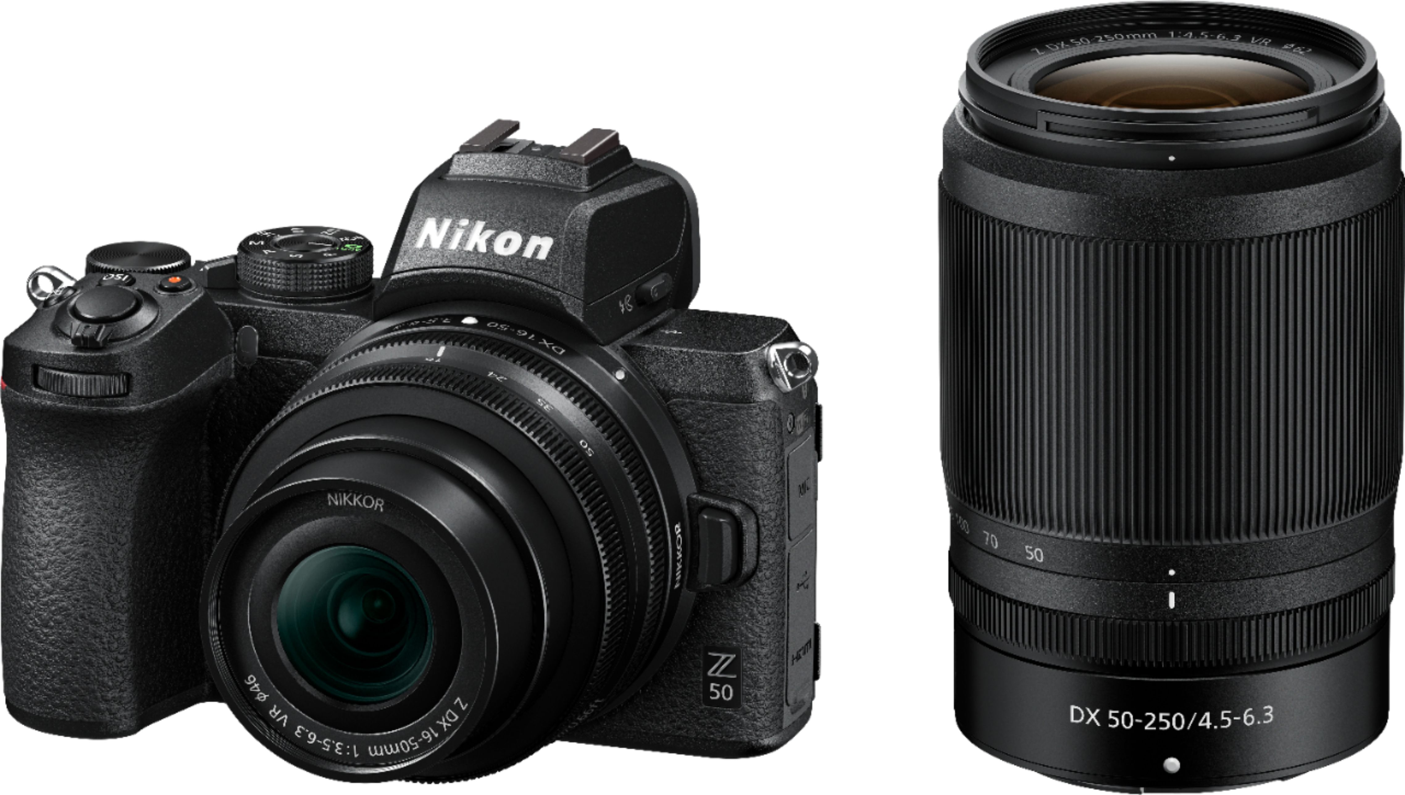 Nikon Z50 Mirrorless Camera Two Lens Kit with NIKKOR Z DX 16-50mm f/3.5-6.3  VR and NIKKOR Z DX 50-250mm f/4.5-6.3 VR Lenses Black 1632 Best Buy