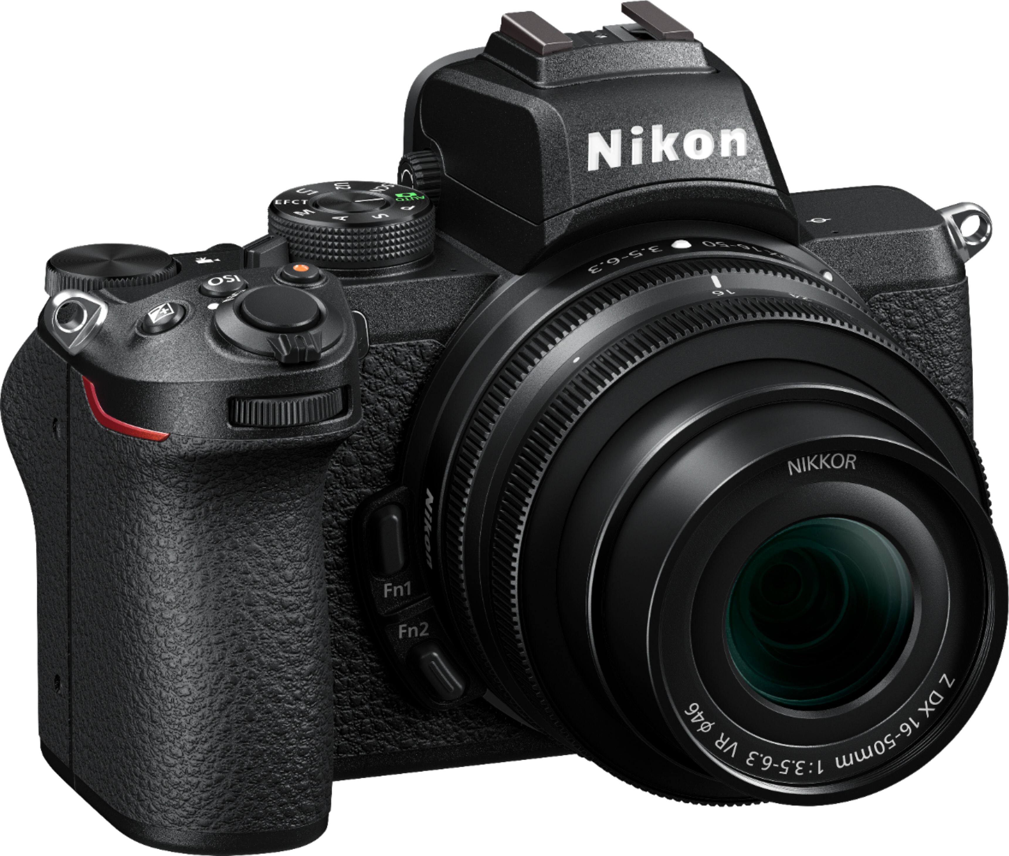 Left. Nikon - Z50 Mirrorless Camera Two Lens Kit with NIKKOR Z DX 16-50mm f/3.5-6.3 VR and NIKKOR Z DX 50-250mm f/4.5-6.3 VR Lenses - Black.