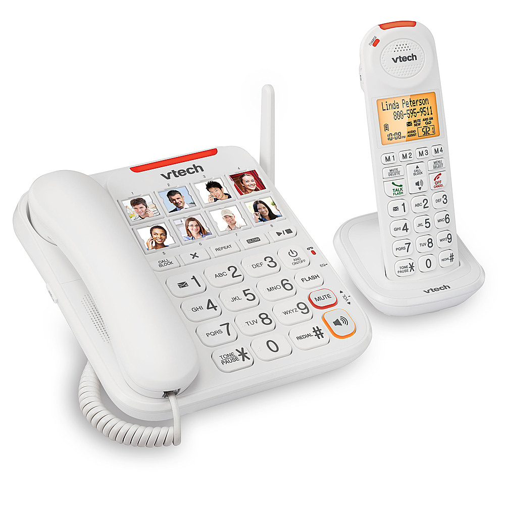 Angle View: VTech - Amplified Corded/Cordless Answering System with Big Buttons Display - White