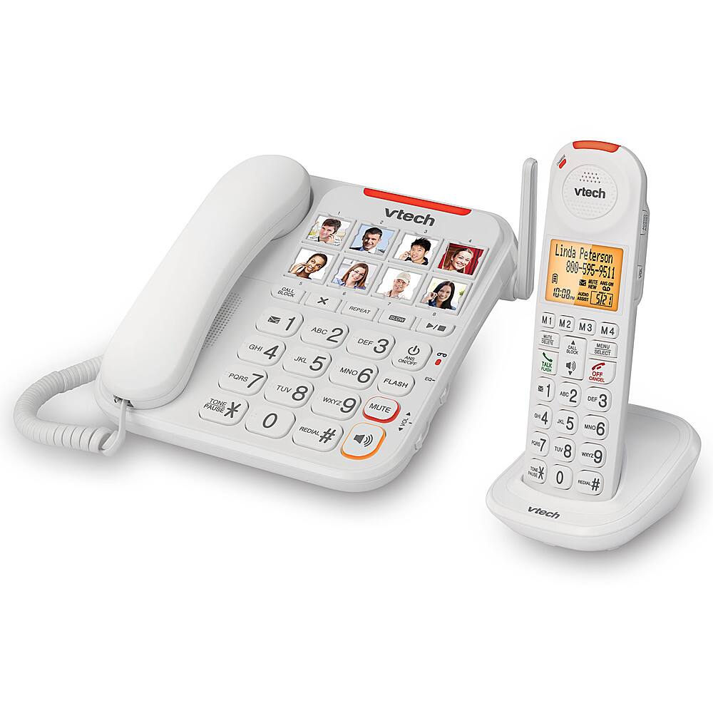 Left. VTech - Amplified Corded/Cordless Answering System with Big Buttons Display - White.