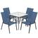 Angle. Nuu Garden - 5-Piece Metal and Textilene Outdoor Dining Set, 4 Stackable Chairs and Tempered Glass Table with Umbrella Hole - Transparent and Blue.