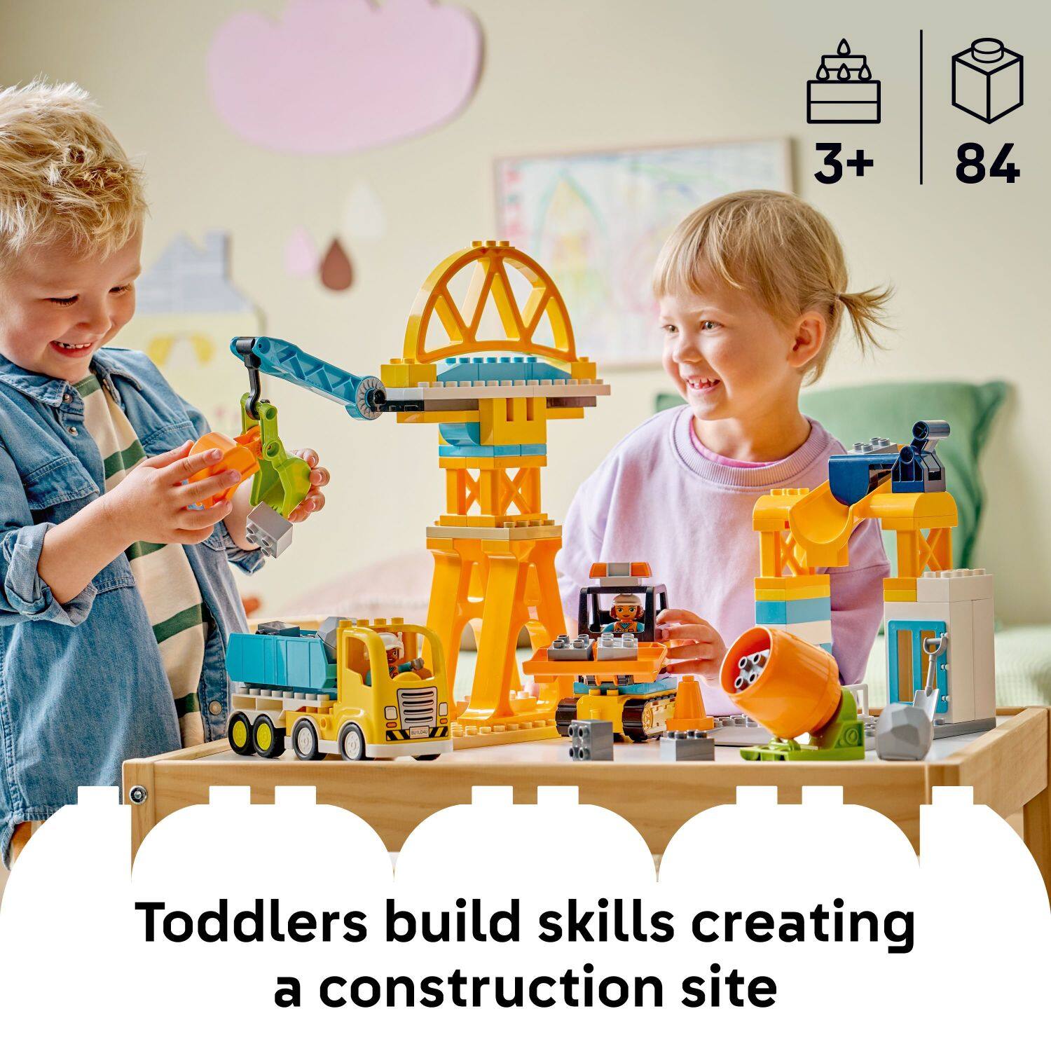 3+ 84  
Toddlers build skills creating a construction site