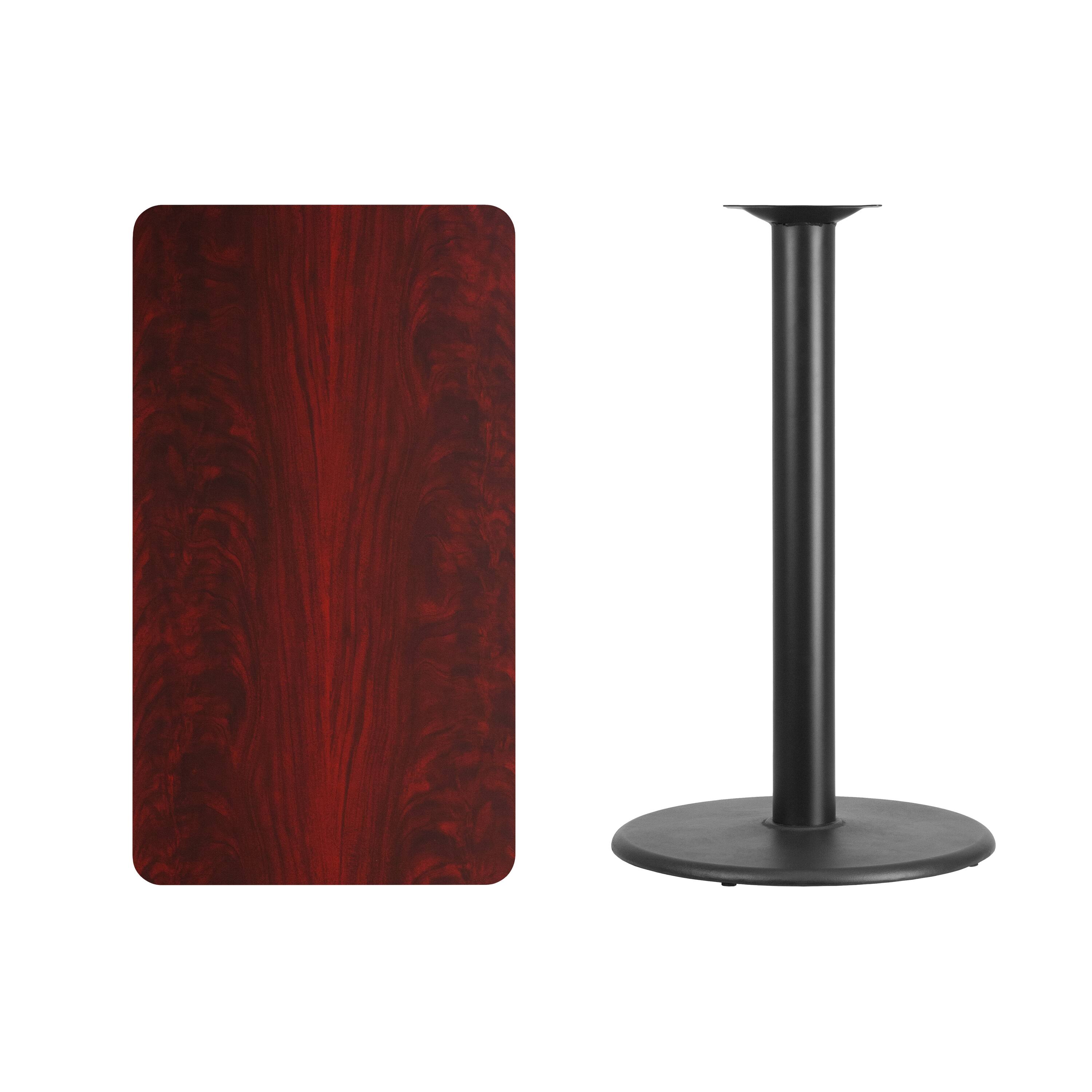 Alt View 2. Emma + Oliver - 24"x42" Rectangular Laminate Bar Table with 24" Round Base - Mahogany.