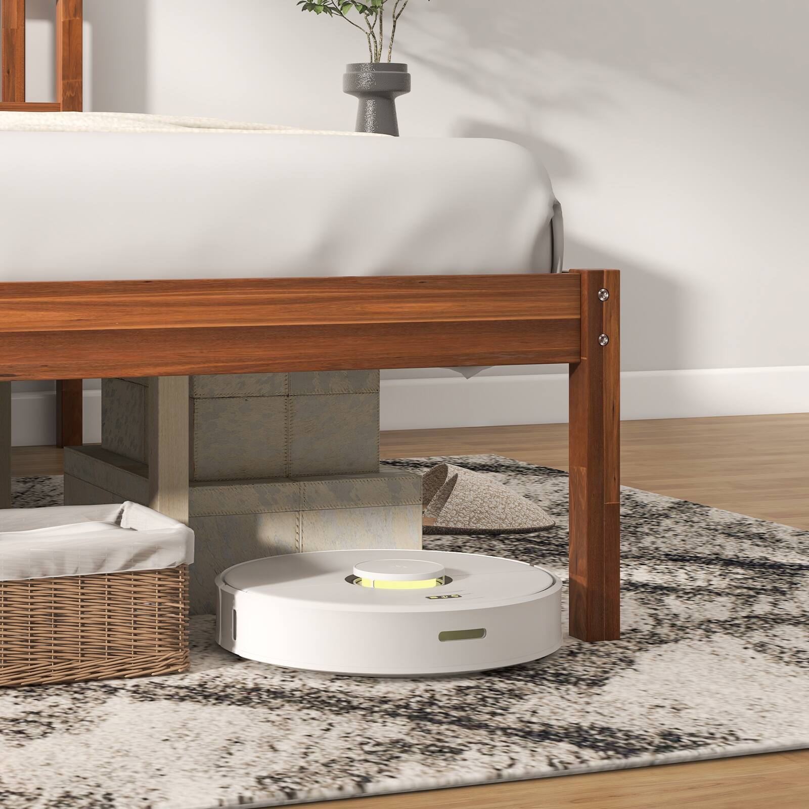 Alt View 3. Ecooso - Queen Size Wood Bed Frame with Headboard and Slat Support - Brown.