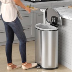iTouchless - SoftStep 13.2-Gal. Half-Round Trash Can - Silver - Left_Zoom