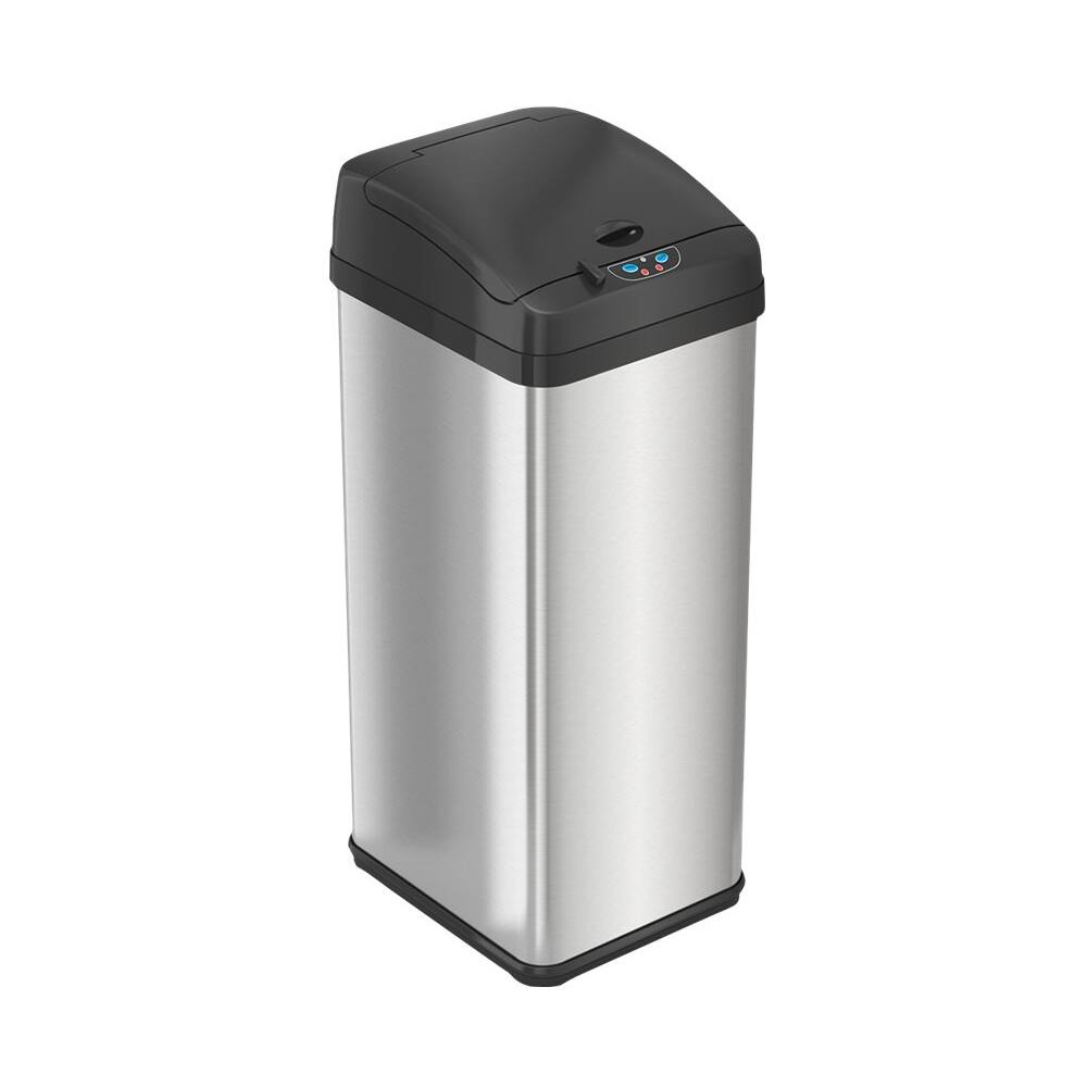 Angle. iTouchless - 13 Gallon Rectangular Sensor Trash Can with AbsorbX Odor Control System, Stainless Steel Kitchen Automatic Garbage Bin - Silver.