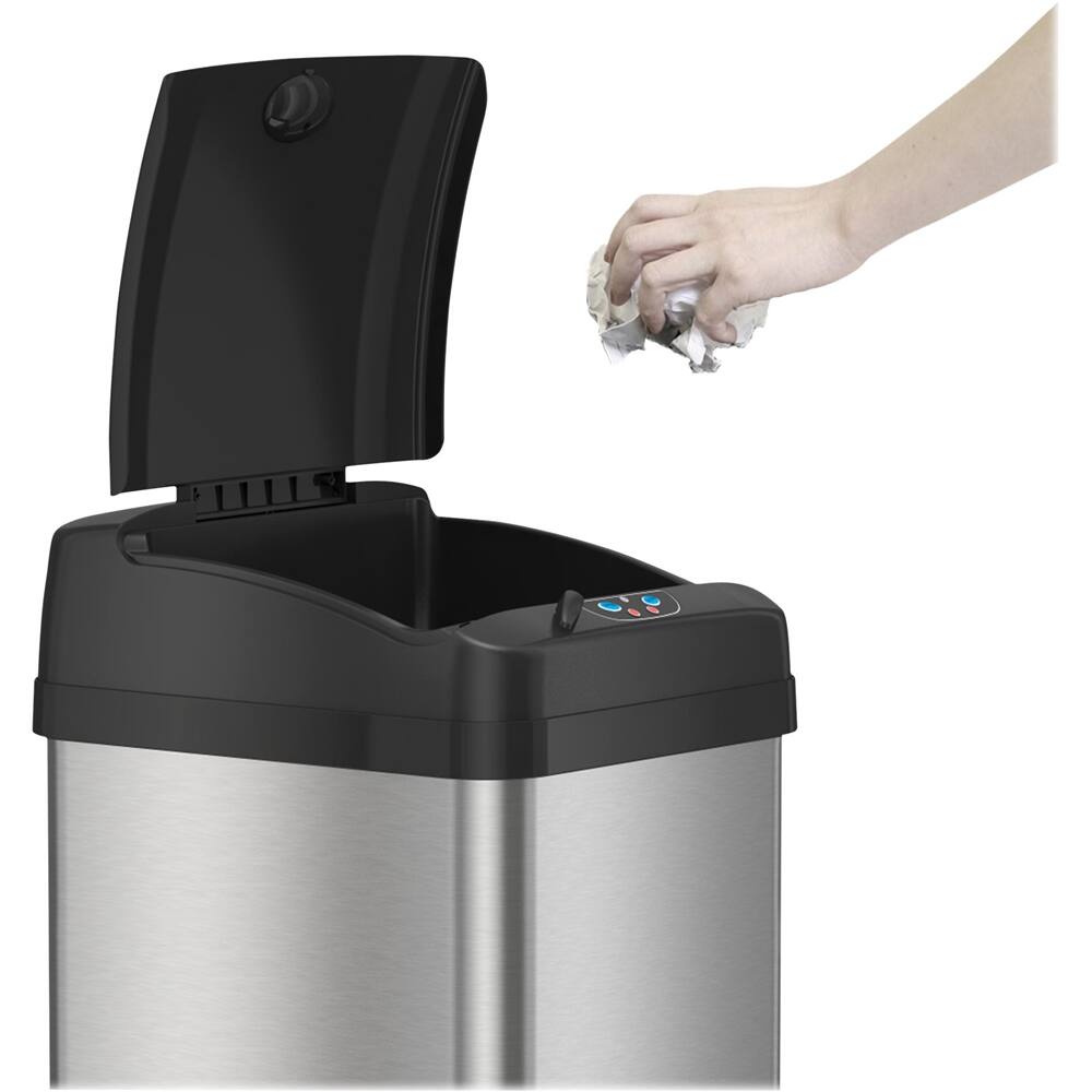 Alt View 11. iTouchless - 13 Gallon Rectangular Sensor Trash Can with AbsorbX Odor Control System, Stainless Steel Kitchen Automatic Garbage Bin - Silver.