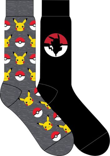 Pokémon - Crew Socks - Size 10-13 (2-Count) - Black/Gray
