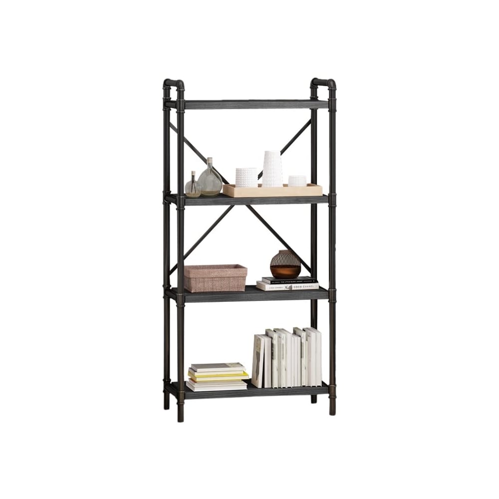 Left View: Noble House - Tipler Industrial 4-Shelf Bookshelf - Gray