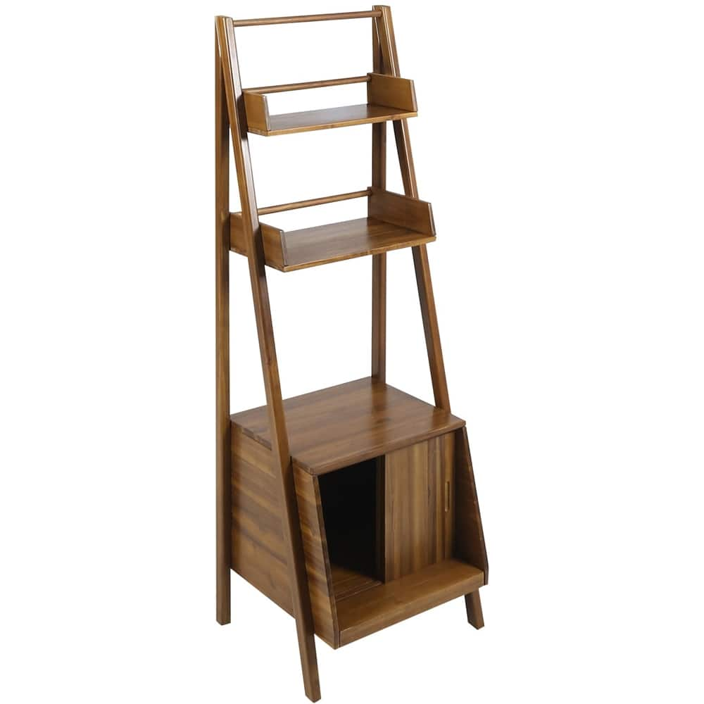 Left View: Noble House - Belfair 3-Shelf Ladder Bookshelf - Teak