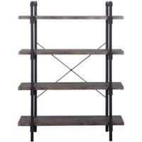Noble House - Antigo Faux Wood and Steel Frame Industrial 4-Shelf Bookcase - Dark Brown - Front_Zoom